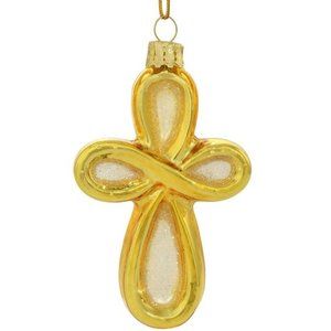 NWT Bronners Glass Gold Infinity Cross Hanging Ornament-glass- 4" x 2 1/2"x 1"